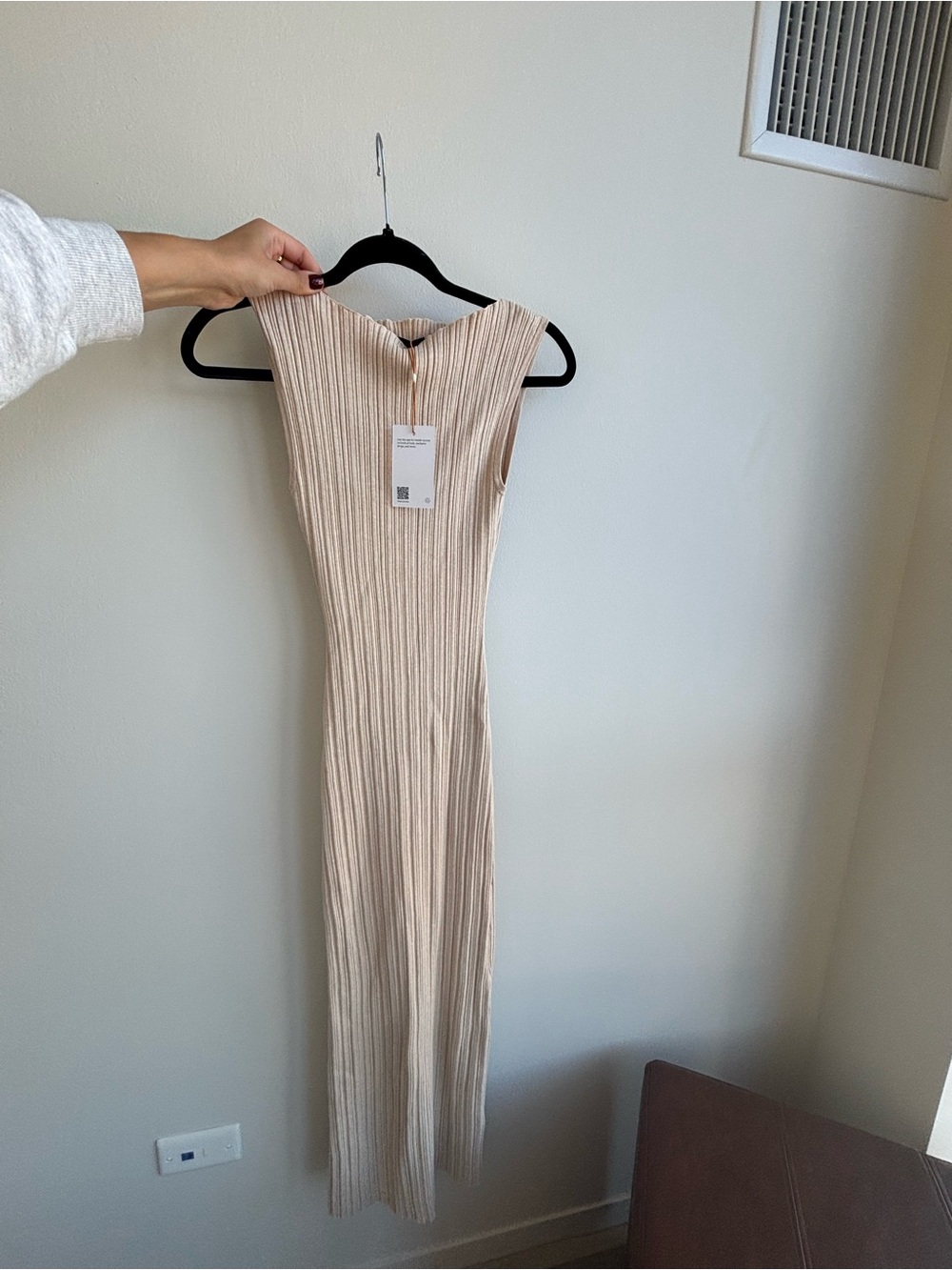 Quince- Sleeveless Ribbed Knit Maxi Dress in Beige